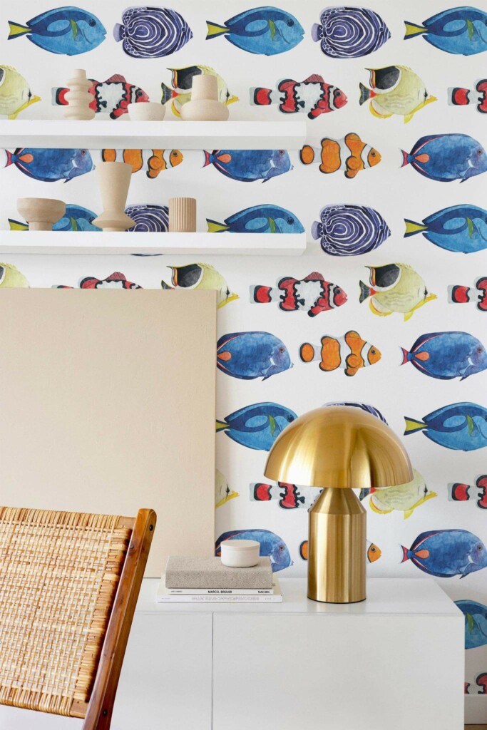Modern style dining room decorated with Watercolor pisces peel and stick wallpaper