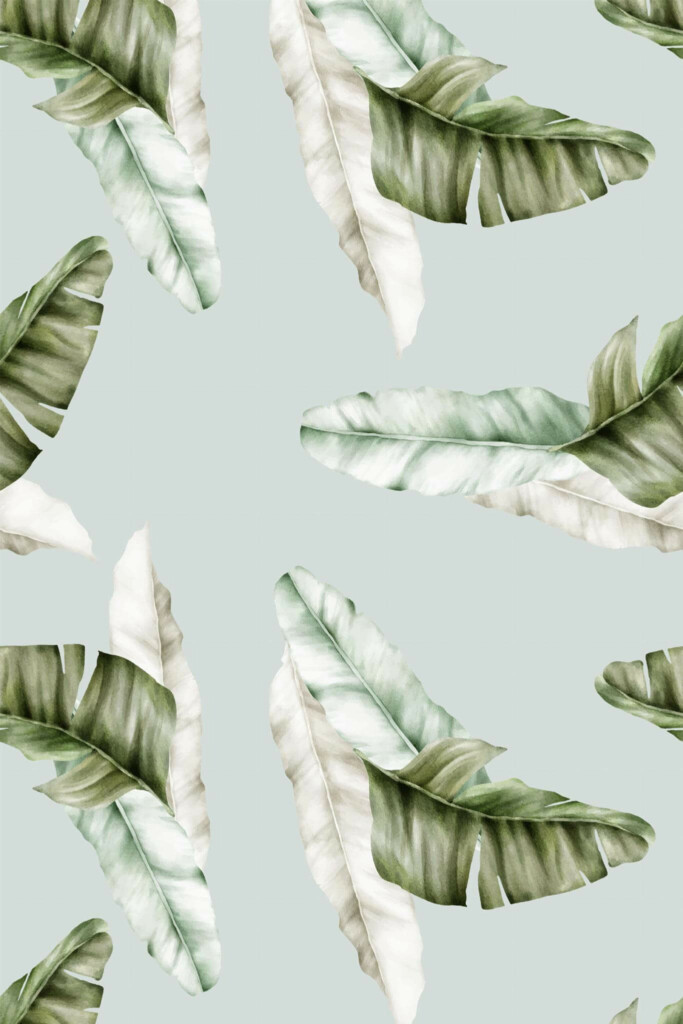 Pattern repeat of Watercolor tropical leaf removable wallpaper design