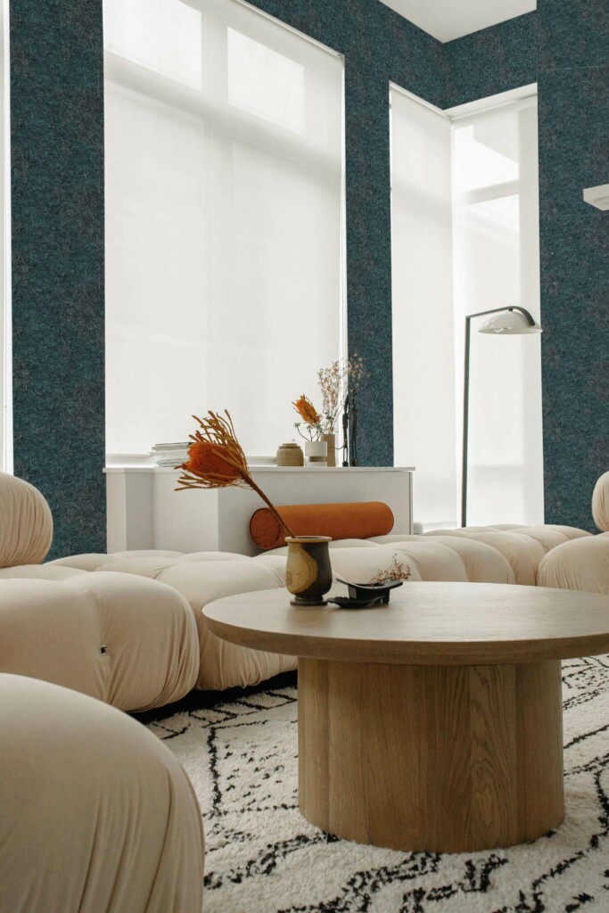 Contemporary style living room decorated with Wave chinoiserie peel and stick wallpaper