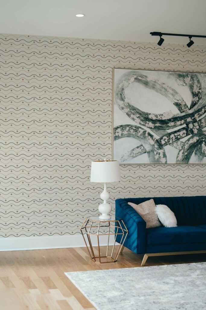 Modern style living room decorated with Wavy peel and stick wallpaper
