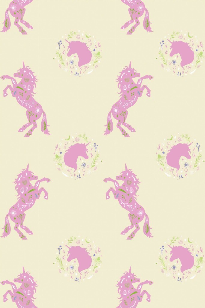 Pattern repeat of Whimsical Blush Unicorns removable wallpaper design