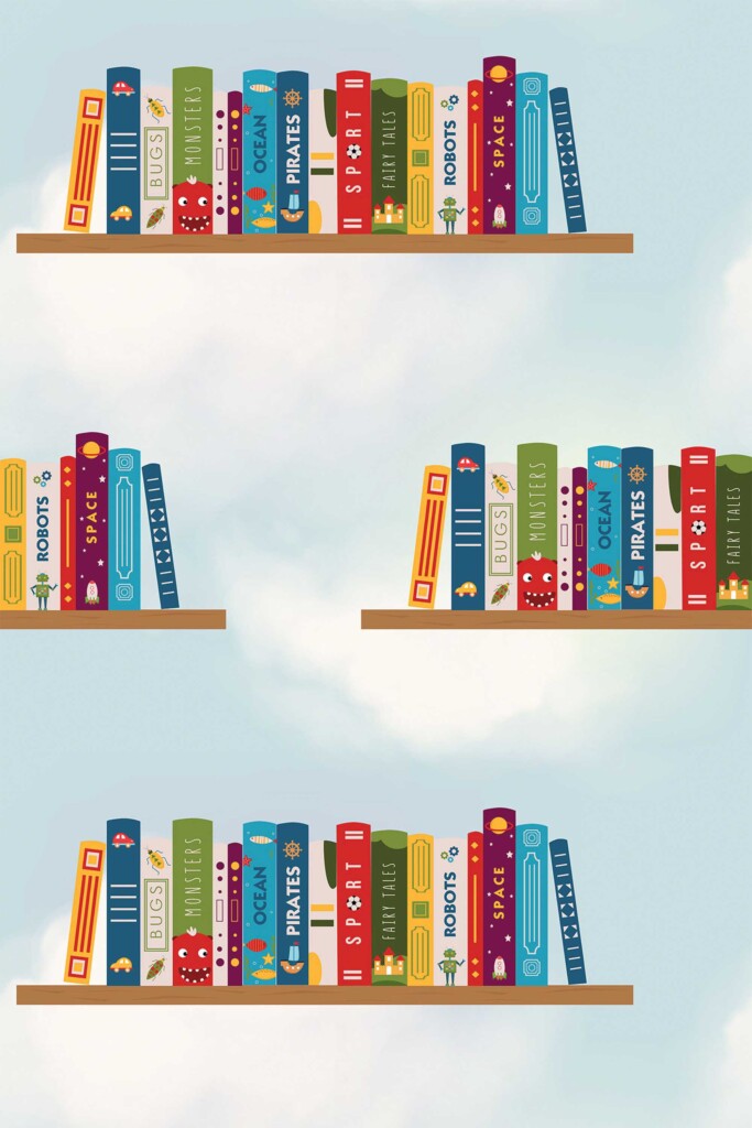 Fancy Walls colorful bookcase removable wallpaper for kids rooms