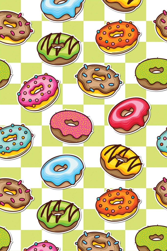 Unpasted wallpaper featuring colorful doughnuts by Fancy Walls