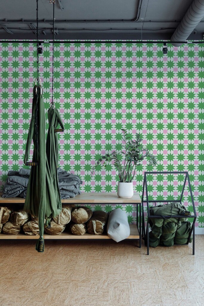 Whimsical Green Star Patterns Removable Wallpaper - Fancy Walls