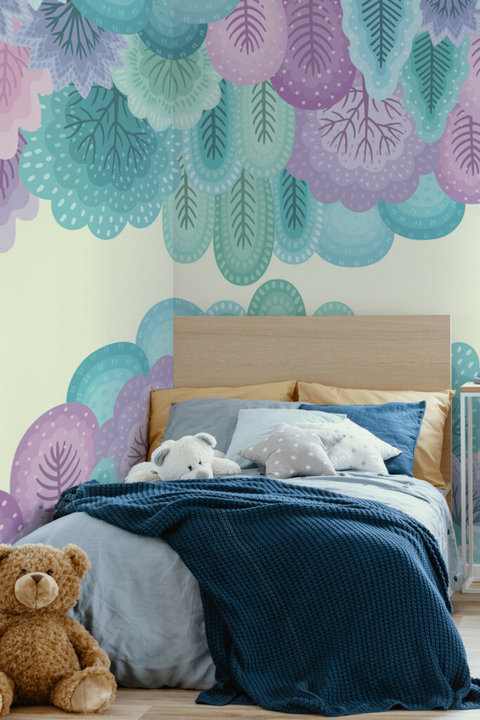 Serene Minty Forest wall mural peel and stick by Fancy Walls