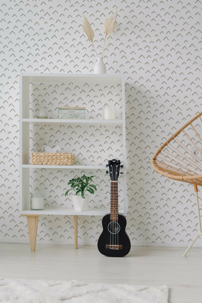 Minimal boho style living room decorated with Whimsical peel and stick wallpaper