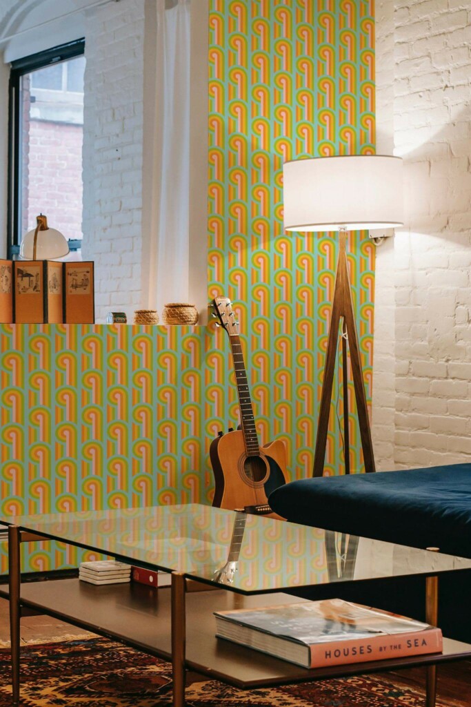 Eclectic style music room decorated with Whimsical retro peel and stick wallpaper
