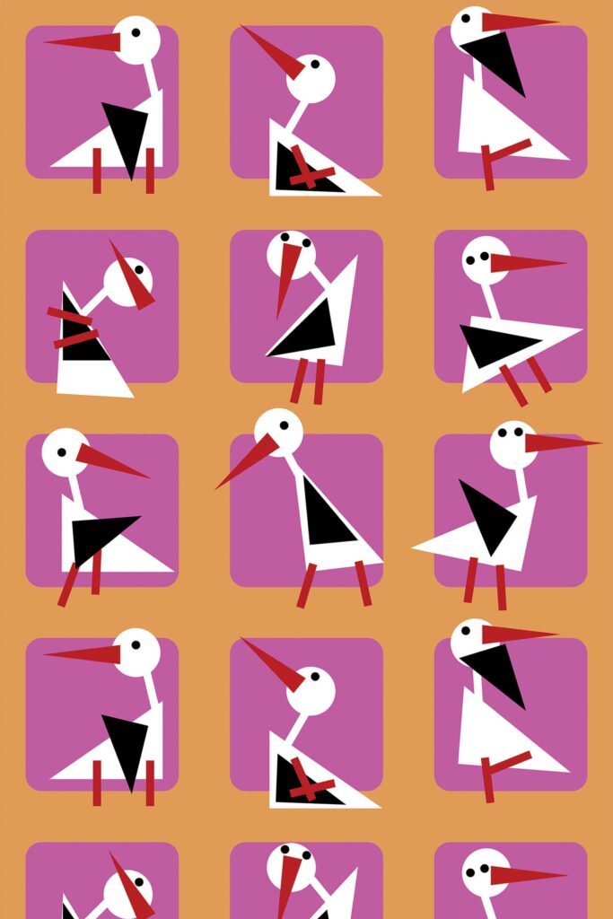 Whimsical Stork Dance in Pink traditional wallpaper from Fancy Walls