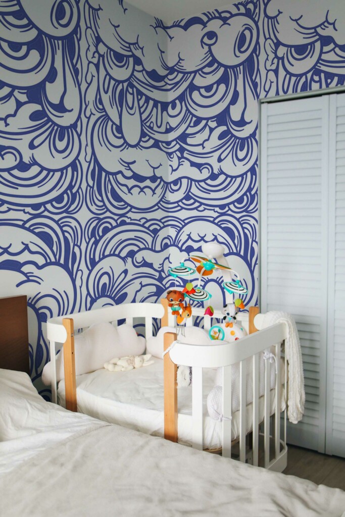 Removable wall mural with Blue and white Doodle art by Fancy Walls