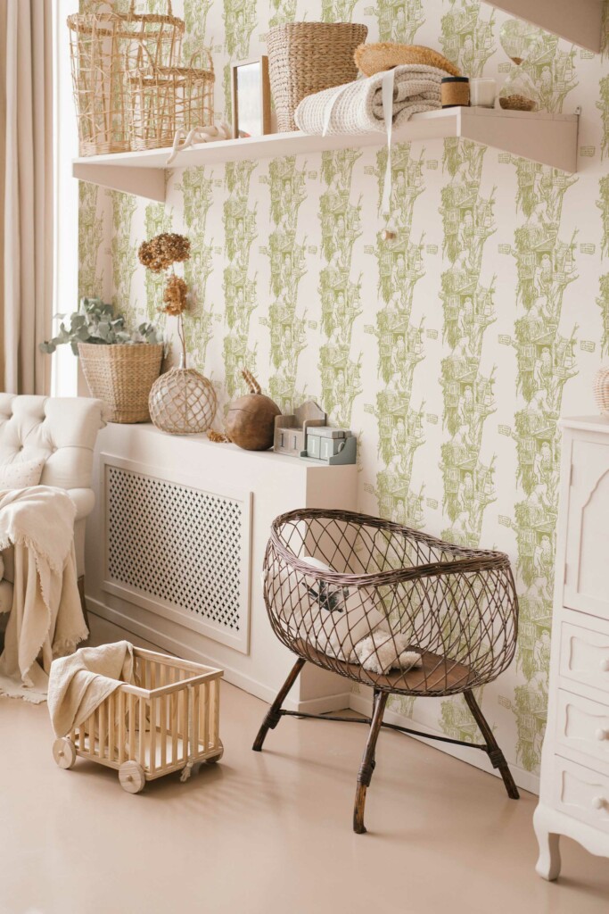 Traditional Wallpaper with Verdant Bear-Owl Bond Pattern from Fancy Walls