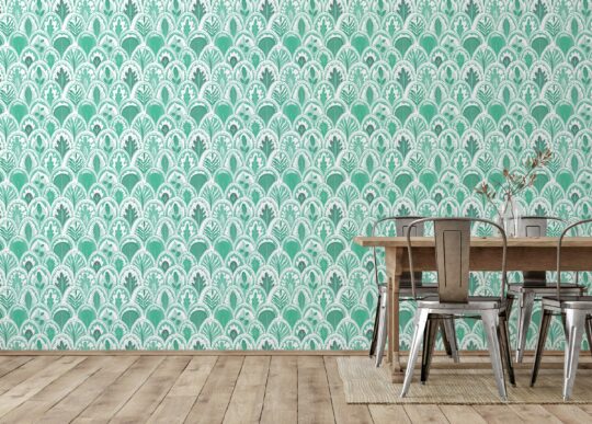 Non-pasted turquoise art deco wallpaper by Fancy Walls