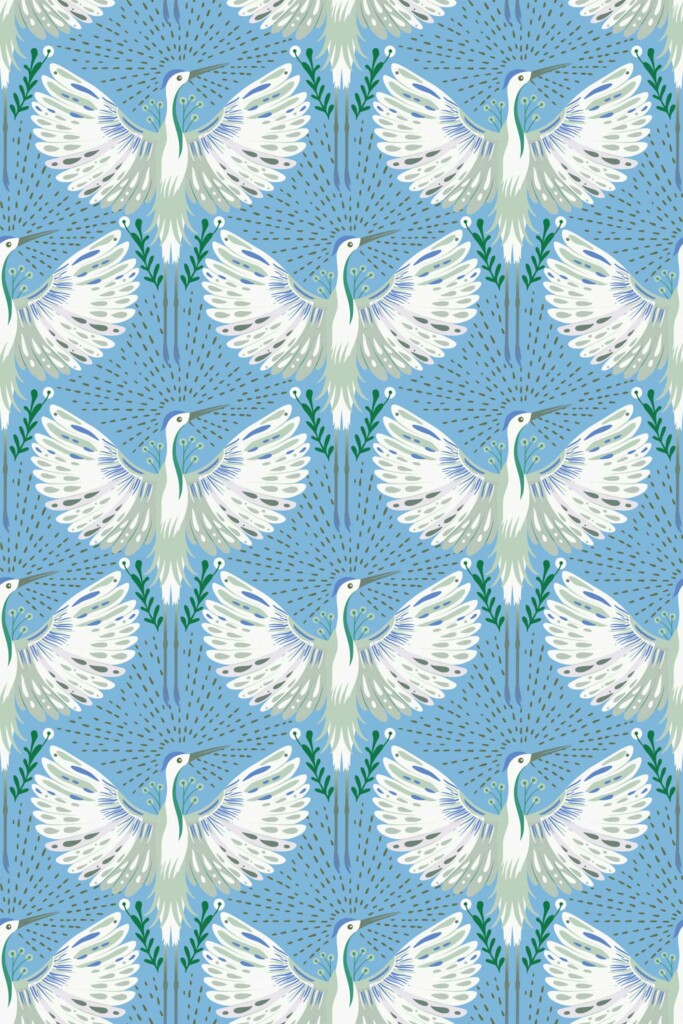 Light Blue Crane Bird unpasted wallpaper by Fancy Walls