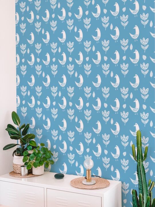Scandinavian bird stick on wallpaper