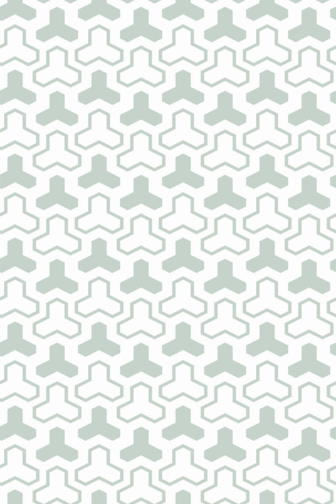 Pattern repeat of White and green geometric shapes removable wallpaper design