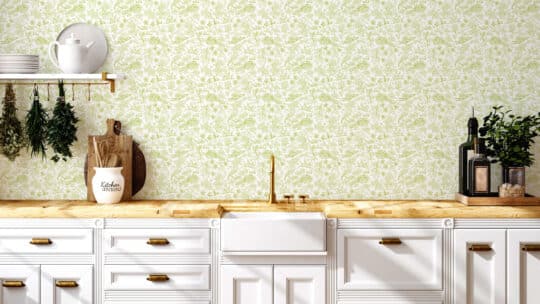 white and green herbs unpasted wallpaper