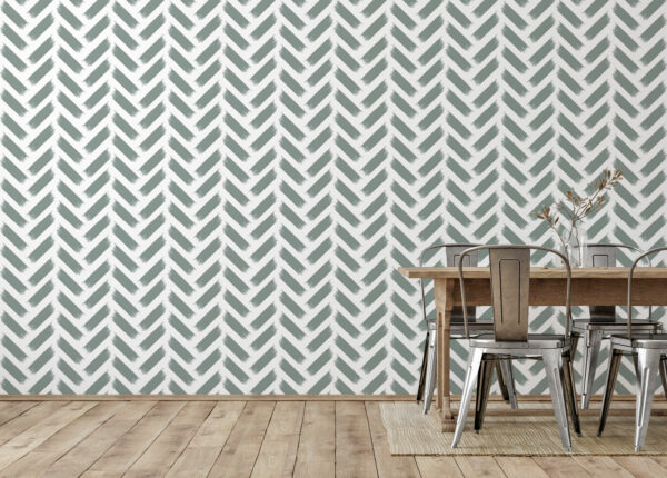 herringbone white and green traditional wallpaper