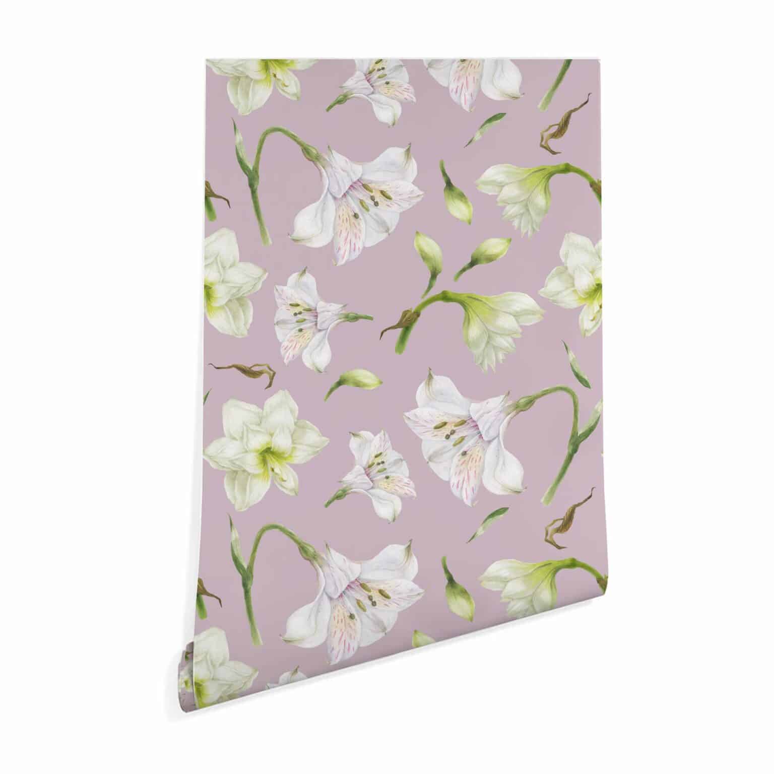 Lavender and white floral pattern wallpaper - Peel and Stick Removable