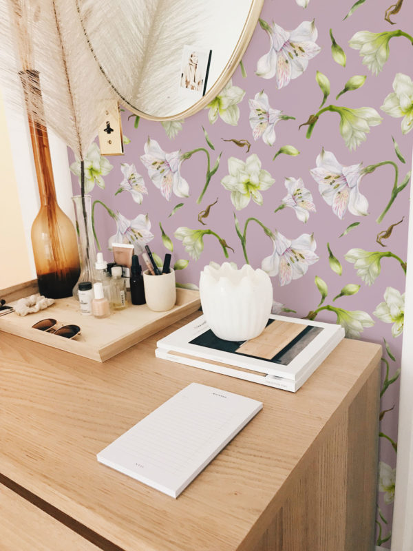 Purple and white floral self adhesive wallpaper
