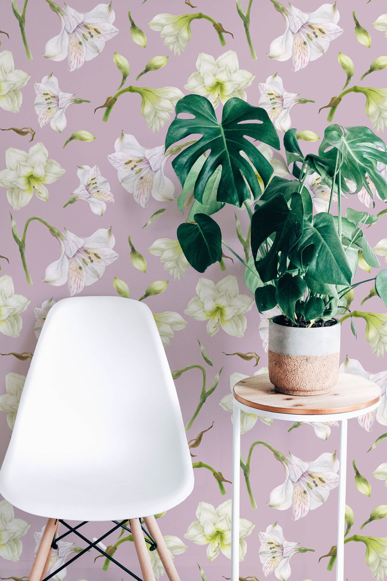 Purple and white floral wallpaper - Peel and Stick or Non-Pasted