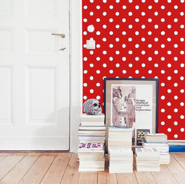 Retro red and white polka dot peel and stick wallpaper