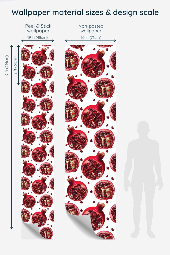 Traditional wallpaper with playful red pomegranate pattern by Fancy Walls