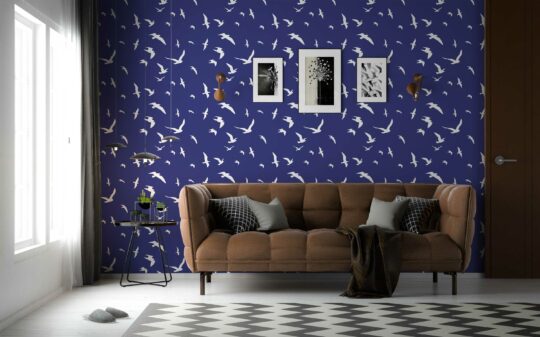 navy blue white unpasted wallpaper