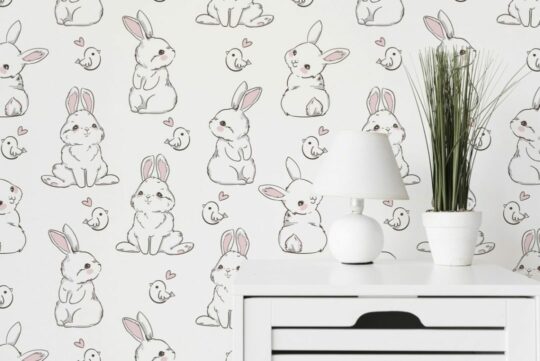 White rabbit peel and stick removable wallpaper