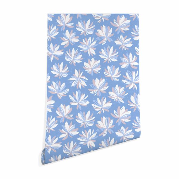Blue and white Scandinavian floral sticky wallpaper