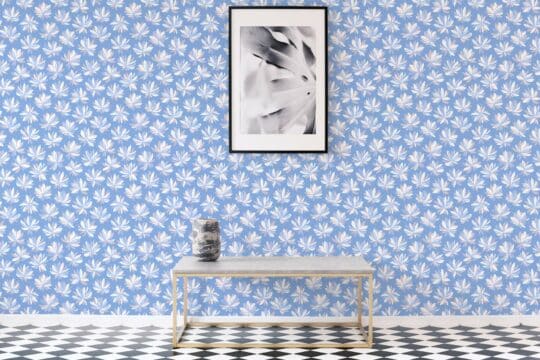 Blue and white Scandinavian floral stick on wallpaper