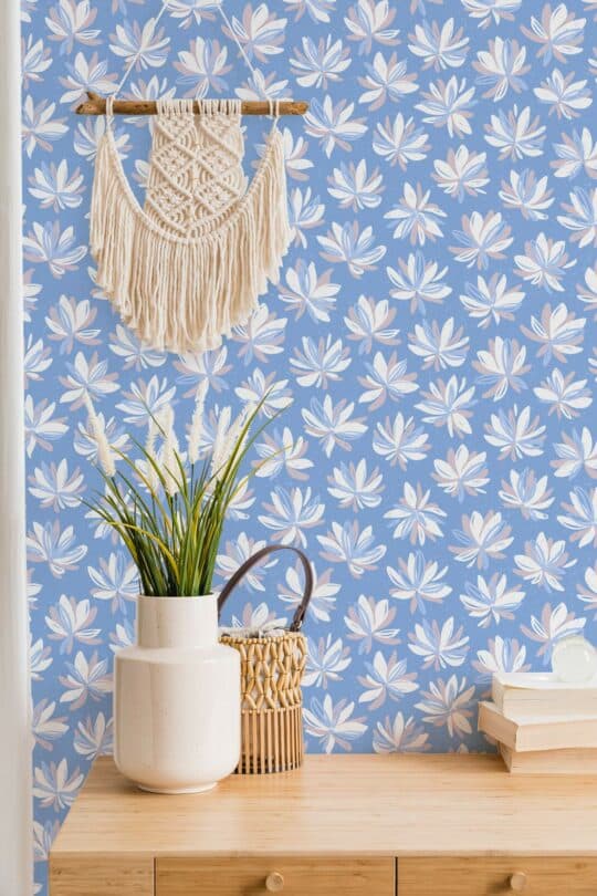 Blue and white Scandinavian floral removable wallpaper