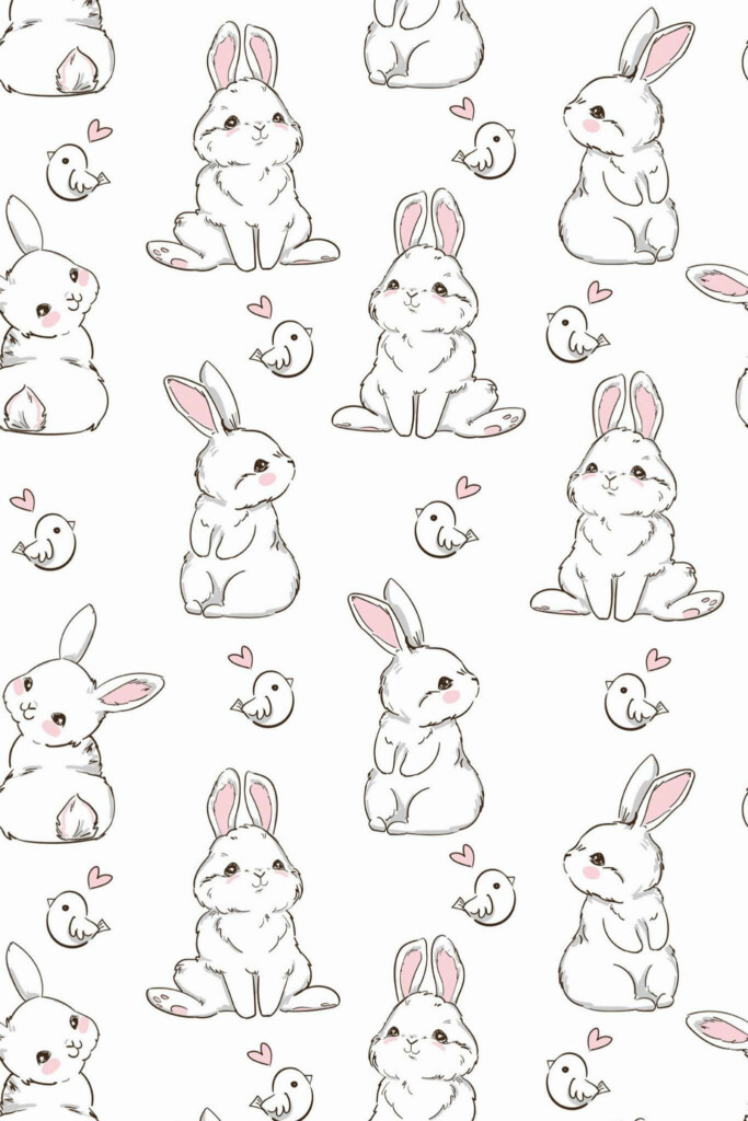 Pattern repeat of White rabbit removable wallpaper design