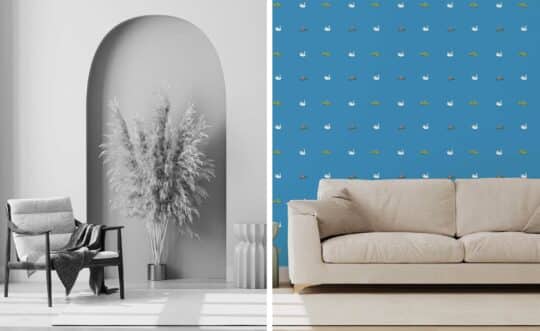 blue white unpasted wallpaper