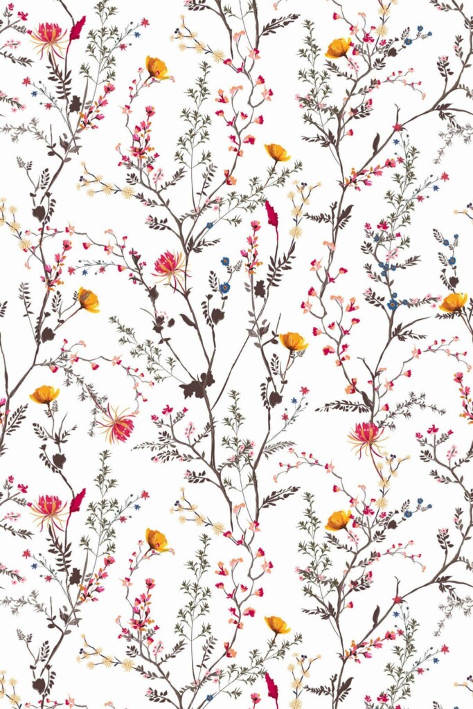 Pattern repeat of Wildflower removable wallpaper design