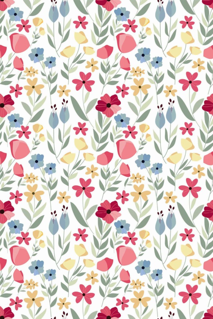 Pattern repeat of Wildflowers removable wallpaper design
