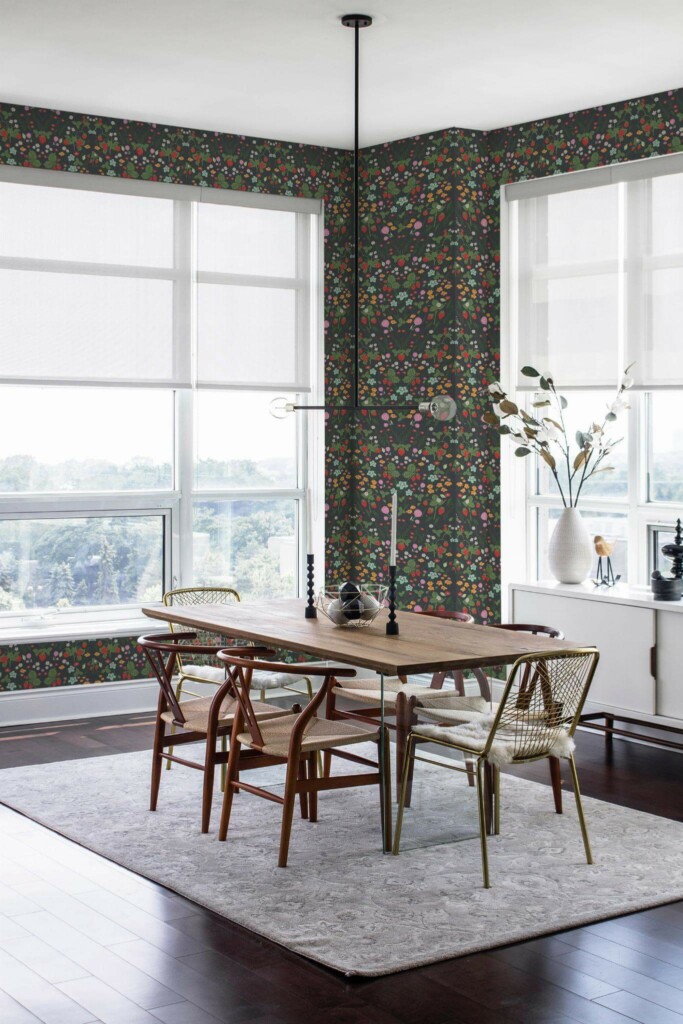 Modern minimalist style dining room decorated with Wildwood peel and stick wallpaper
