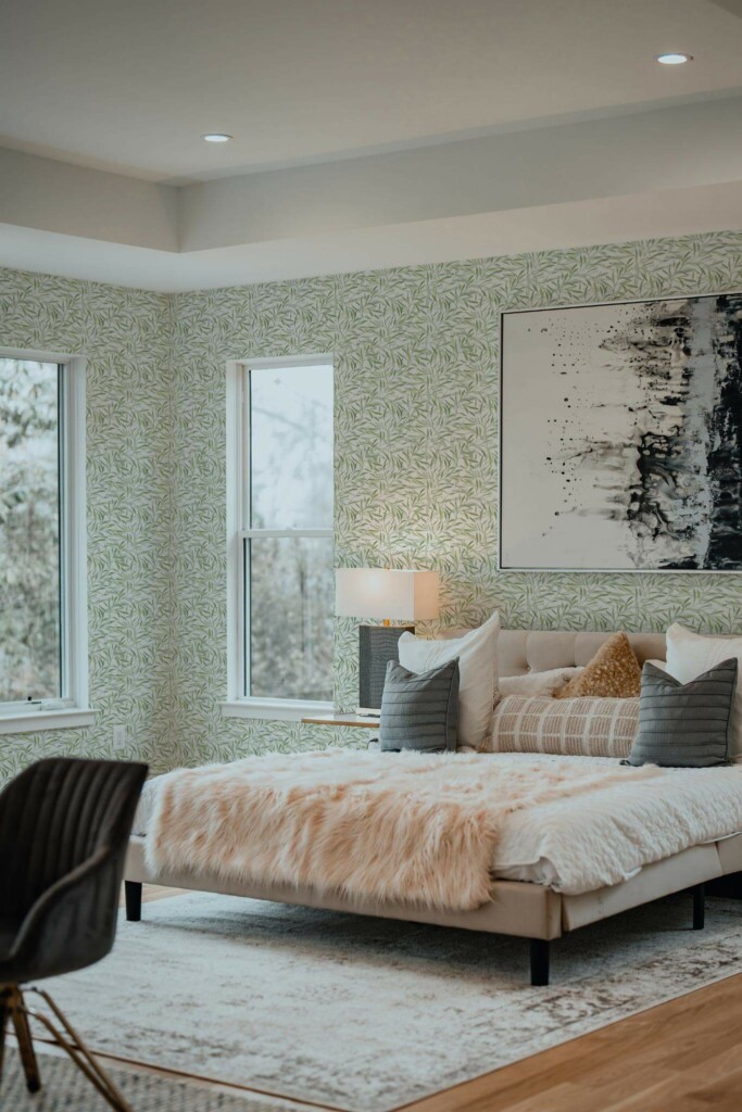 Luxury modern style bedroom decorated with Willow peel and stick wallpaper