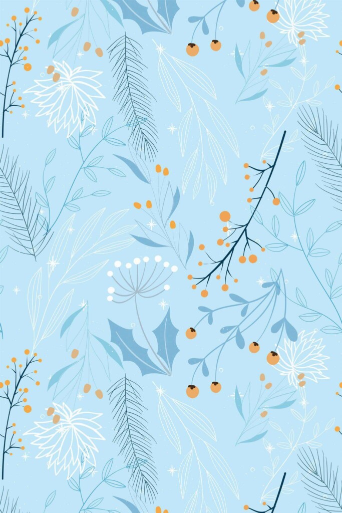 Pattern repeat of Winter floral removable wallpaper design