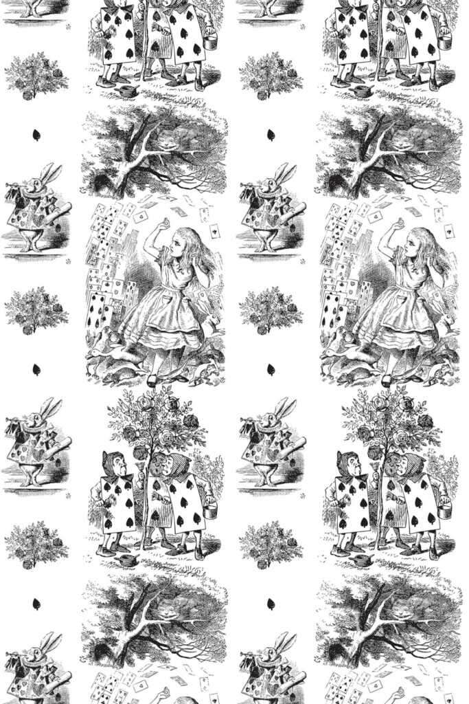 Peel and stick wallpaper with Alice in Wonderland cards by Fancy Walls