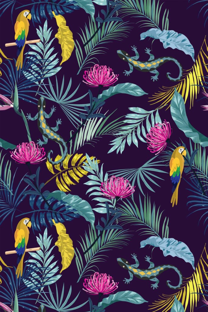Pattern repeat of Wonderland tropical removable wallpaper design