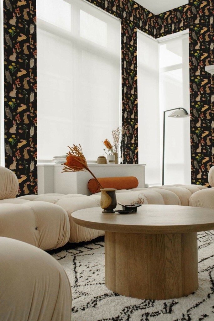Contemporary style living room decorated with Woodland forest peel and stick wallpaper