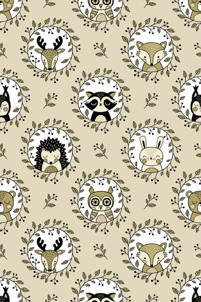 Pattern repeat of Woodland nursery removable wallpaper design