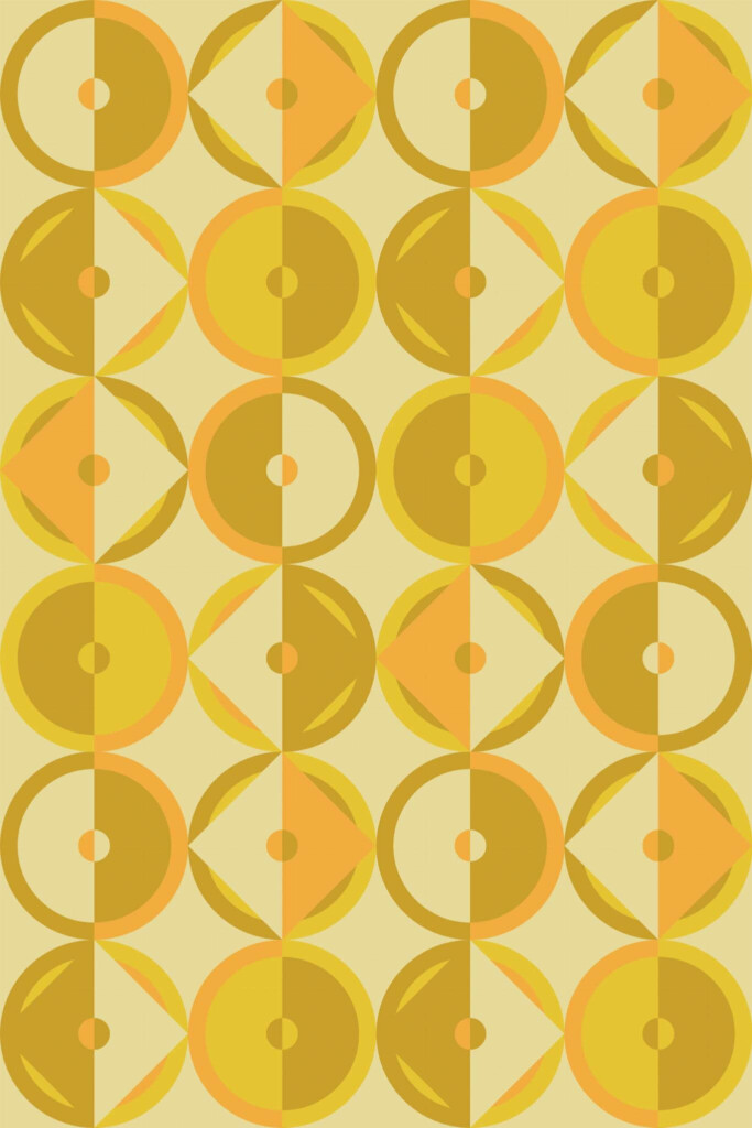 Pattern repeat of Yellow 70s Geometry removable wallpaper design