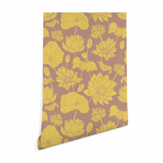 Yellow and brown retro floral pattern stick on wallpaper