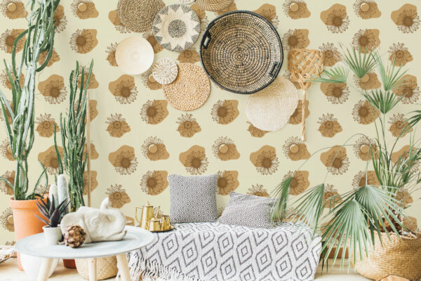 yellow and brown boho unpasted wallpaper