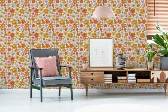70s yellow and orange traditional wallpaper