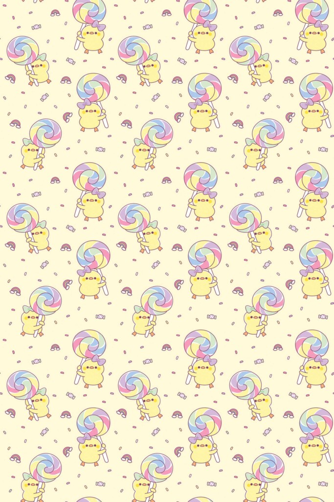 Fancy Walls Yellow Animal wallpaper for Kids room walls in Cute Kawaii style self-adhesive wallpaper.