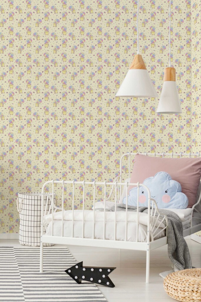 Fancy Walls Yellow Animal wallpaper for Kids room walls in Cute Kawaii style unpasted wallpaper.