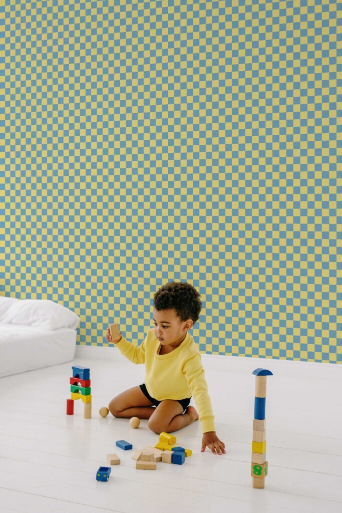 Fancy Walls Yellow and Blue Checkered self-adhesive wallpaper