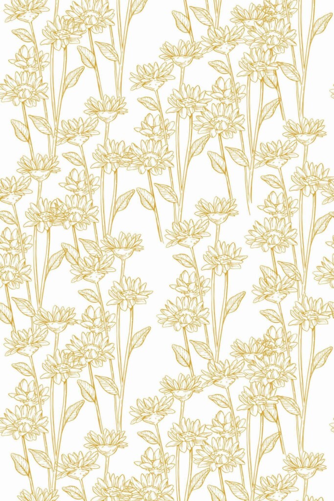 Pattern repeat of Yellow boho floral removable wallpaper design