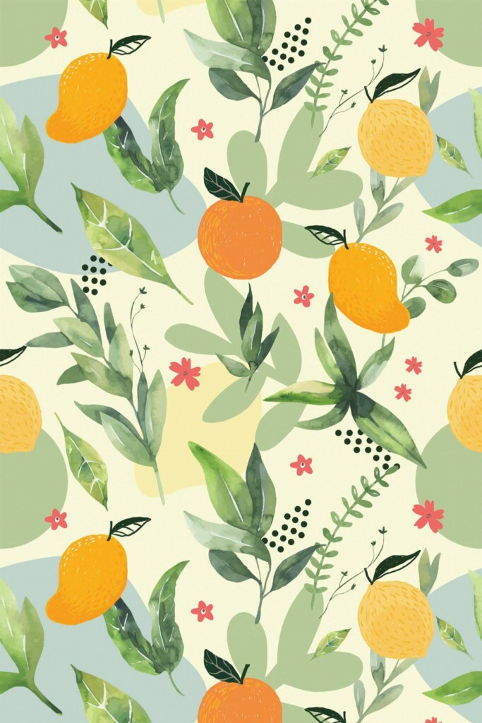 Pattern repeat of Yellow Clementine Garden removable wallpaper design